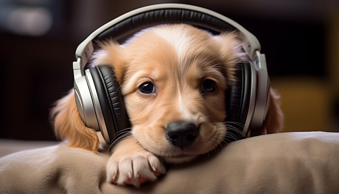 adorable pup rocking their headphones 
