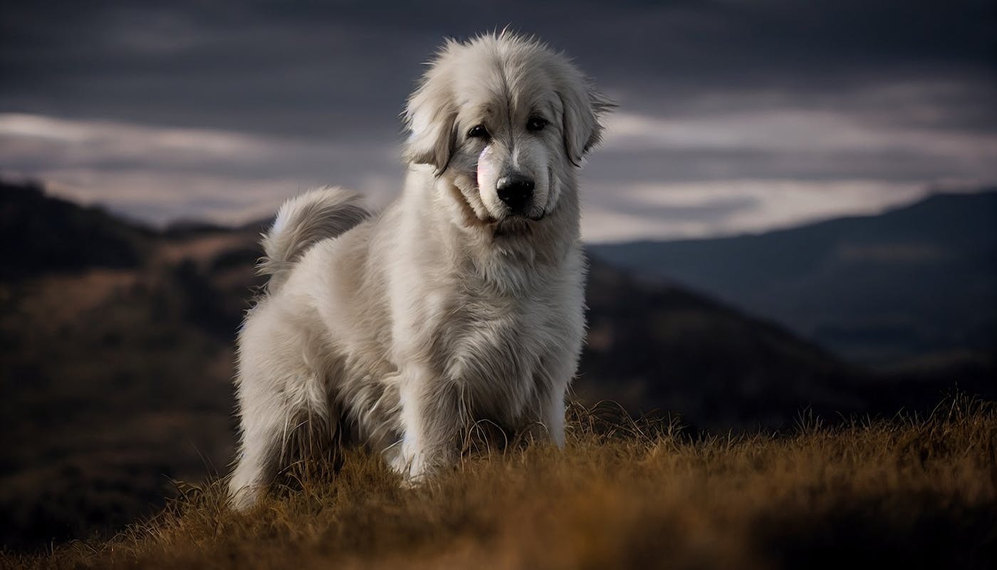 Pyrenees Mountain Dog in the mountains 