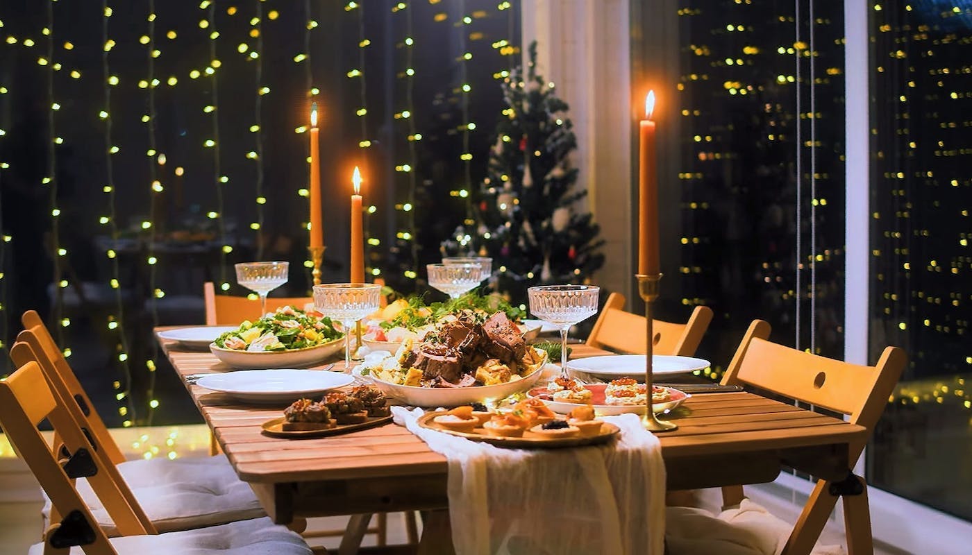 Christmas dinner on dining table 